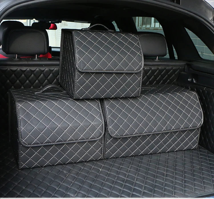 Car Trunk Organizer Box Large Capacity Auto Multiuse Tools Storage Bag Stowing Tidying Leather Folding For Emergency Storage Box