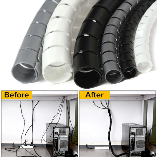 2M Flexible Spiral Cable Wire Protector Cable Organizer Computer Diameter 16/10mm Cord Protective Tube Clip Organizer Management