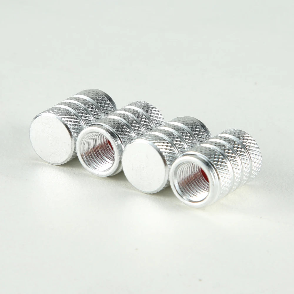 DSYCAR 4Pcs Silver Car Tire Valve Stems Cap Knurling Style Tire Valve Cap Aluminum Tire Wheel Stem Air Valve Cap for US Schrader