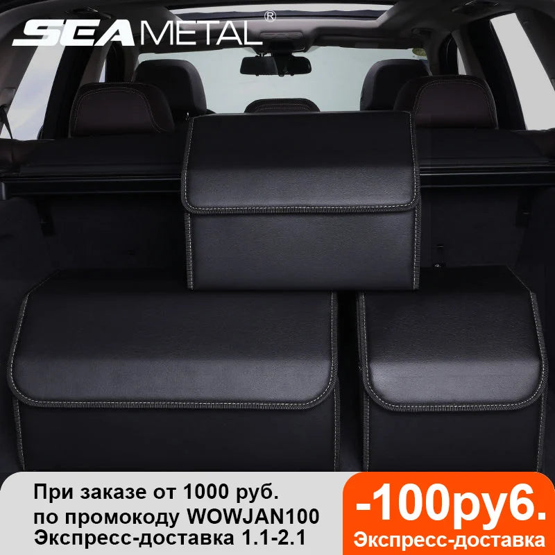 Car Trunk Organizer Storage Box PU Leather Auto Organizers Bag Folding Trunk Storage Pockets for Vehicle Sedan SUV Accessories