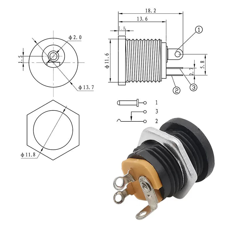 10 Stücke DC-Anschlüsse 5,5x2,1mm 3,5x1,3mm DC Netzstecker Männlich Weiblich Jack Buchse Mutter Panelmontage DC Netzteilanschluss 5,5*2,1 