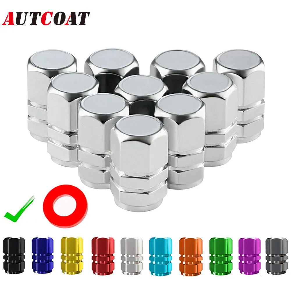 AUTCOAT Aluminum Alloy Car Wheel Tire Valve Caps Tyre Rim Stem Covers Car Dustproof Tire Cap For Cars Motorcycles Trucks Bikes