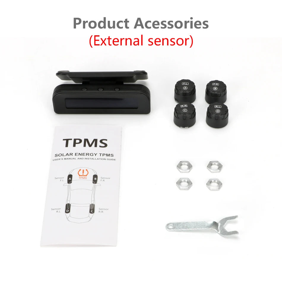 Système de surveillance de la pression des pneus TPMS de voiture intelligente, horloge numérique solaire, écran LCD, système d'alarme de sécurité de la pression des pneus de voiture 