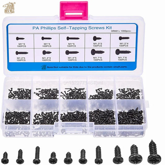 500/1000pcs/set M1 M1.2 M1.4 M1.7 Mix Pa Phillips Head Micro Screws Round Head Self-tapping Electronic Small Wood Screws Kit