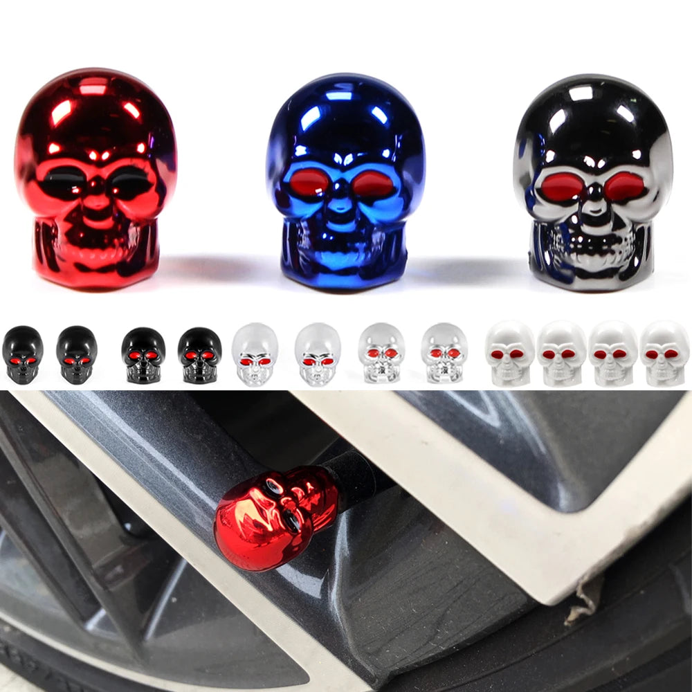 AUTCOAT 4Pcs/Set Universal Car Skull Style Antirust Copper Core Motorcycle Bike Car Wheel Tyre Tires Valve Stem Caps