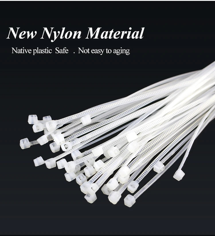 Self-locking plastic nylon tie 100PCS/bag  black Zip wraps strap nylon cable tie set  fastening ring  Loop Wire Wrap