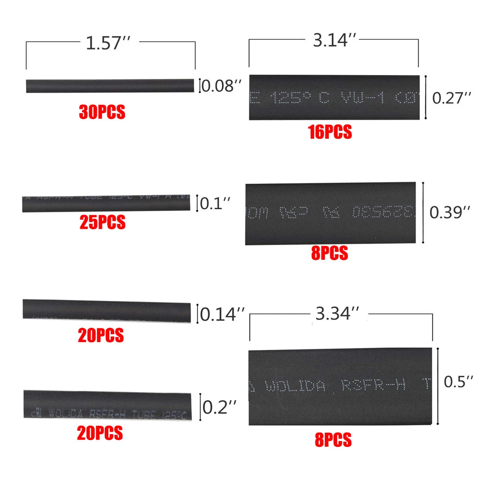 127/164PCS Assorted Electrical Wire Terminals Insulated Crimp Connector Spade Ring Set Heat Shrink Sleeving Tube Wire