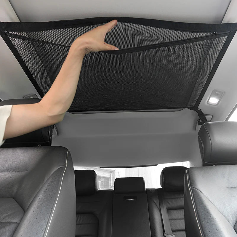 Filet de rangement de plafond de voiture SUV, sac de toit de voiture, filet de chargement intérieur, sac en maille respirante, rangement automatique, accessoires d'intérieur