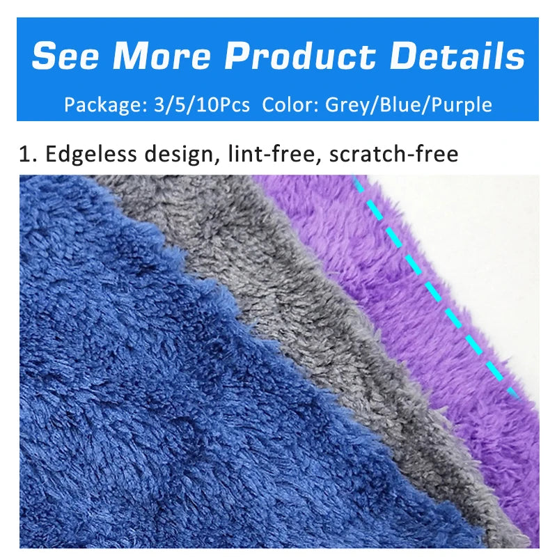 3/5/10pcs Car Wash Microfiber Towel Cleaning Drying Car Polishing Cloth Soft Edgeless Car Detailing Waxing Towel 40X40CM 350GSM