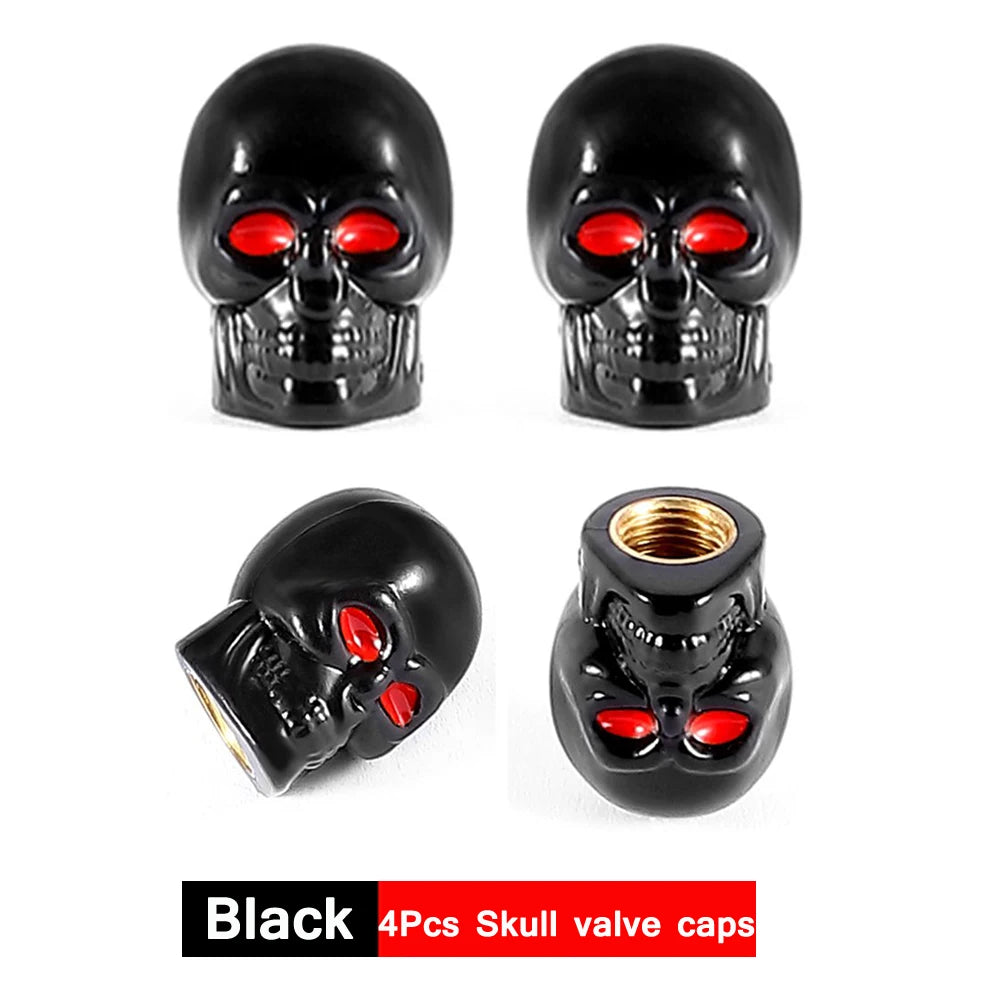 AUTCOAT 4Pcs/Set Universal Car Skull Style Antirust Copper Core Motorcycle Bike Car Wheel Tyre Tires Valve Stem Caps