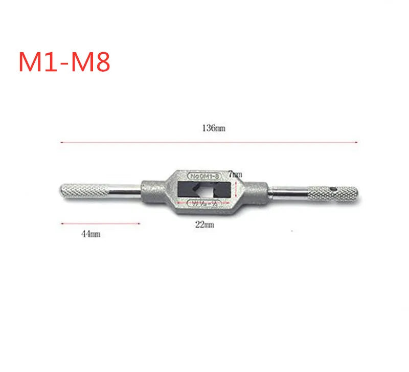 Verstellbarer Hand-Gewindebohrerhalter, M1-M8-Gewinde, metrischer Griff, Gewindebohrer-Reibahle, Werkzeugzubehör für Gewindebohrer und Schneideisensatz, Windeisen 