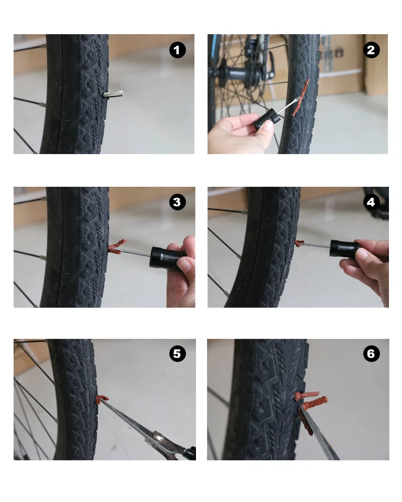 Fahrradreifen-Reparatur-Werkzeug, Gummistreifen, Fahrradreifen-Bohrer, MTB, Rennrad, Tubeless-Tool, dringendes kleberfreies Reparatur-Gummistreifen-Set 