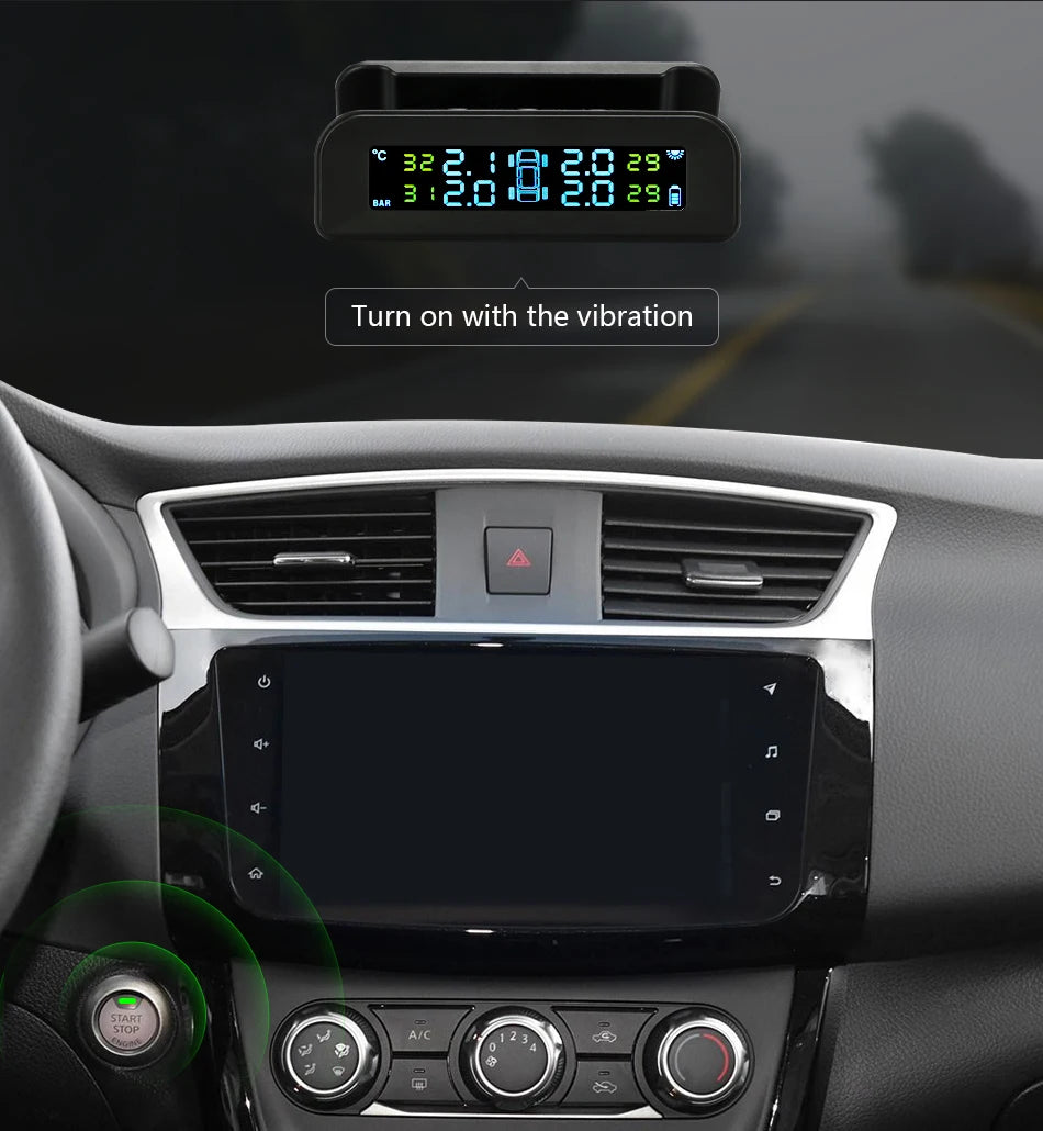 Système de surveillance de la pression des pneus TPMS de voiture intelligente, horloge numérique solaire, écran LCD, système d'alarme de sécurité de la pression des pneus de voiture 