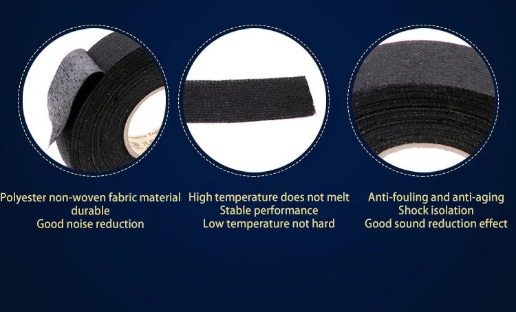 15 Meter Heat-resistant Flame Retardant Tape Adhesive Cloth Tape For Car Cable Harness Wiring Loom Protection  Width 9/19/25MM