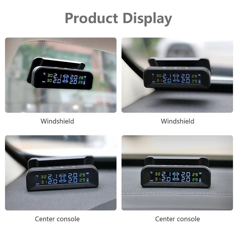 Système de surveillance de la pression des pneus TPMS de voiture intelligente, horloge numérique solaire, écran LCD, système d'alarme de sécurité de la pression des pneus de voiture 