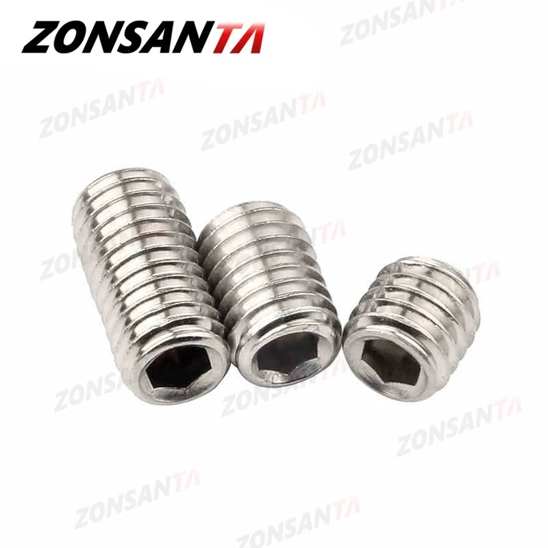 Vis sans tête ZONSANTA M2 M2.5 M3 M4 M5 M6 M8 DIN916 304 en acier inoxydable à six pans creux Allen Cup Point DIY Set Poignées de porte Boulon 