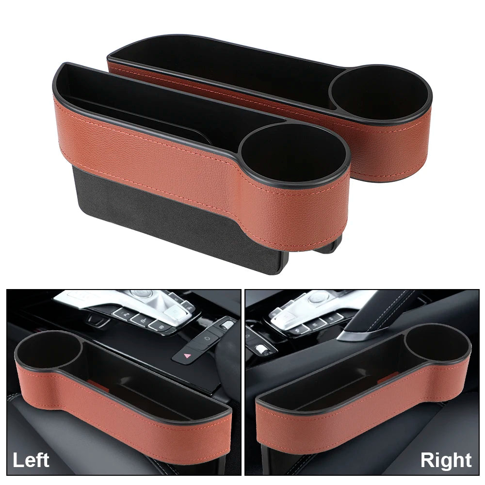 PU Leather Car Seat Gap Storage Box Universal Seat Gap Slit Box With Charging Hole Phone Bottle Keys Holder Box Auto Organizer