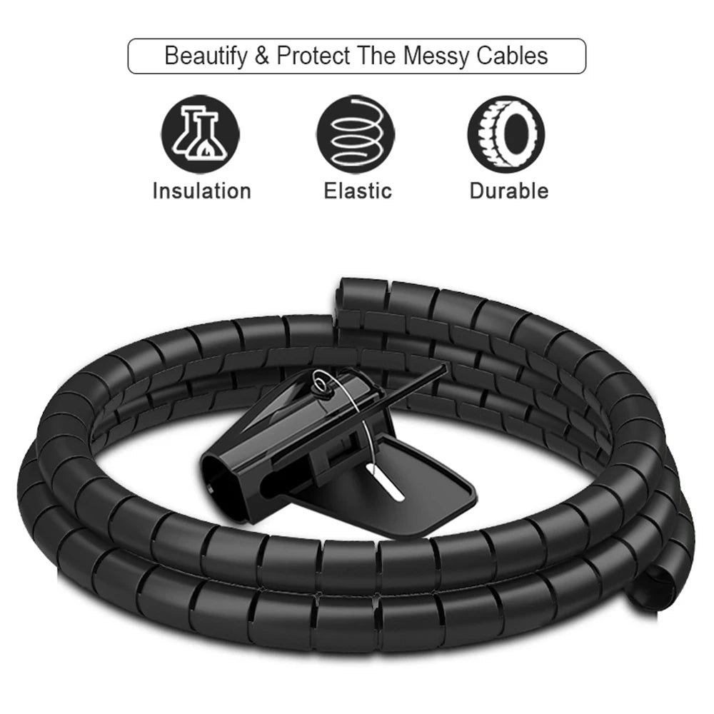 2M Flexible Spiral Cable Wire Protector Cable Organizer Computer Diameter 16/10mm Cord Protective Tube Clip Organizer Management