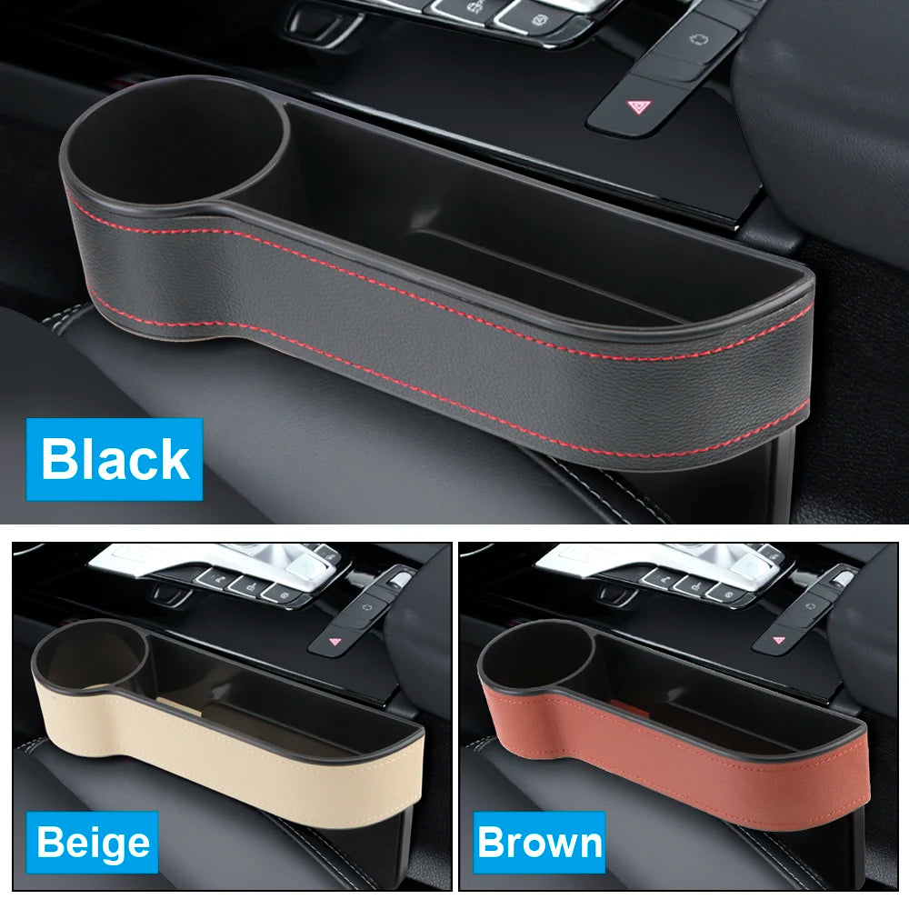 PU Leather Car Seat Gap Storage Box Universal Seat Gap Slit Box With Charging Hole Phone Bottle Keys Holder Box Auto Organizer