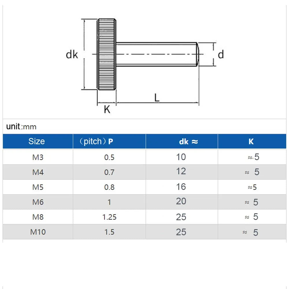 1/5pc M3 M4 M5 M6 M8 M10 GB835 304 A2-70 Stainless Steel Knurl Flat Head Hand Tighten Curtain Wall Glass Thumb Screw Bolt DIN653