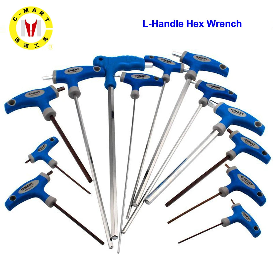 C-Mart Hand Tool 2.5/3/4/5/6/8/10mm Chromium-vanadiu Steel Inner Hexagon Wrench T Handle allen Hex Key Wrench Spanner