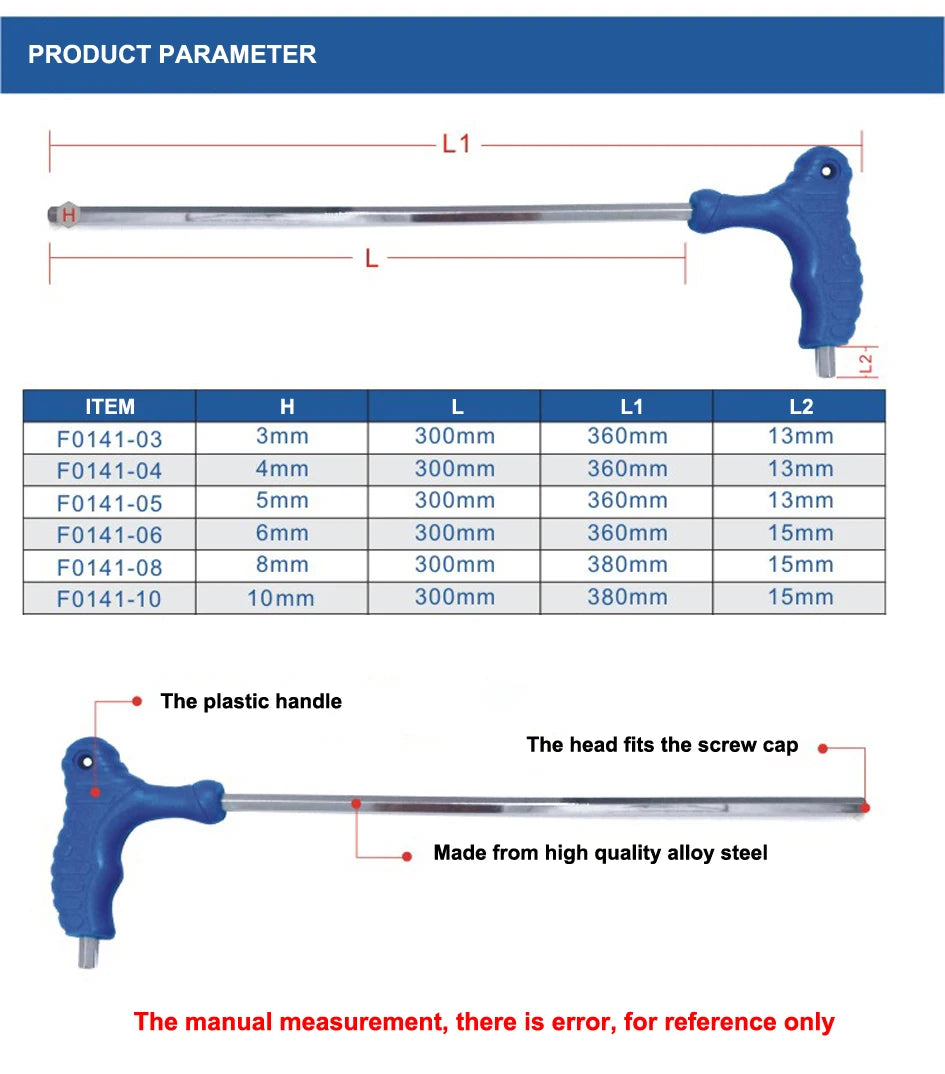 C-Mart Hand Tool 2.5/3/4/5/6/8/10mm Chromium-vanadiu Steel Inner Hexagon Wrench T Handle allen Hex Key Wrench Spanner