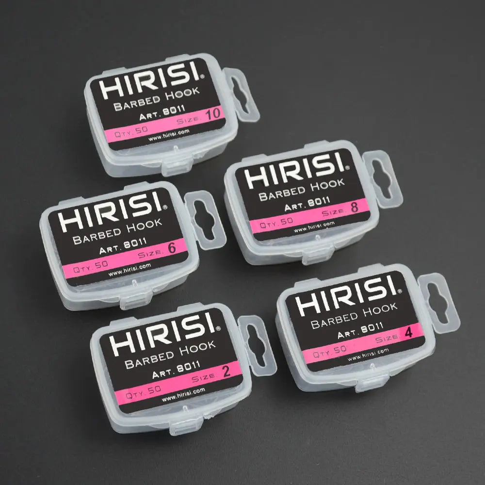 Hirisi 50pcs Coating High Carbon Stainless Steel Barbed hooks Carp Fishing Hooks Pack with Retail Original Box 8011