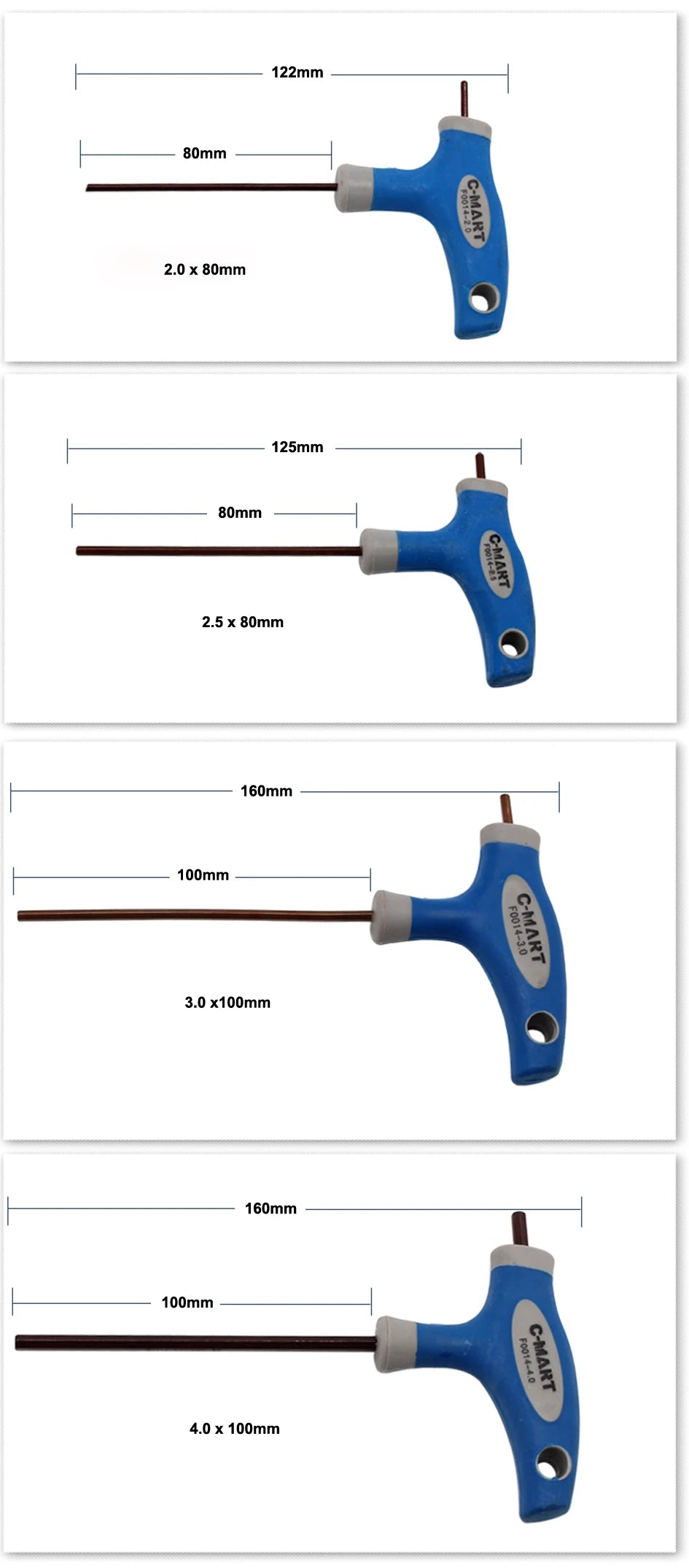 C-Mart Hand Tool 2.5/3/4/5/6/8/10mm Chromium-vanadiu Steel Inner Hexagon Wrench T Handle allen Hex Key Wrench Spanner