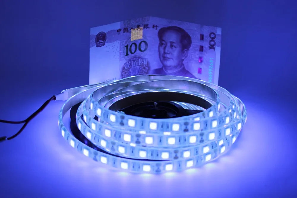 12V UV Ultraviolet 395-405nm led strip black light 5050 2835 SMD 60led/m 120led/m Waterproof tape lamp for DJ Fluorescence party