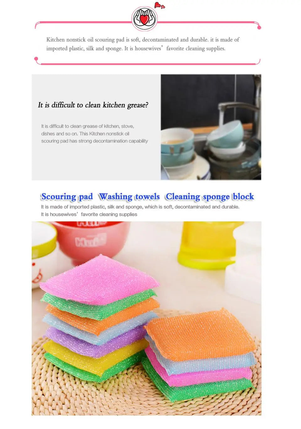 Kitchen nonstick oil scouring pad oil cleaning cloth washing cloth to wash cloth towel brush bowl cloth sponge 4 pcs