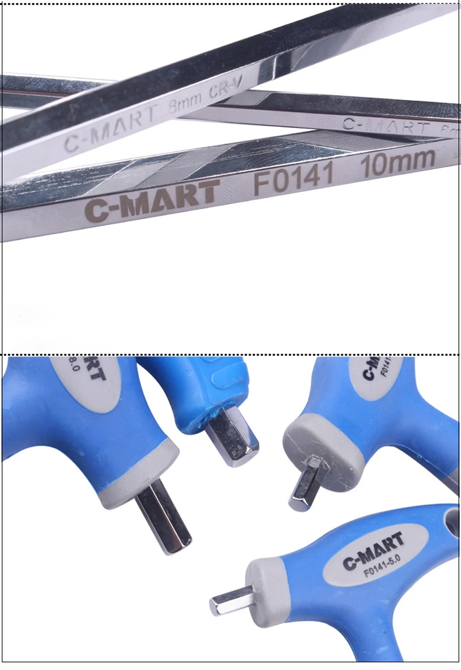 C-Mart Hand Tool 2.5/3/4/5/6/8/10mm Chromium-vanadiu Steel Inner Hexagon Wrench T Handle allen Hex Key Wrench Spanner