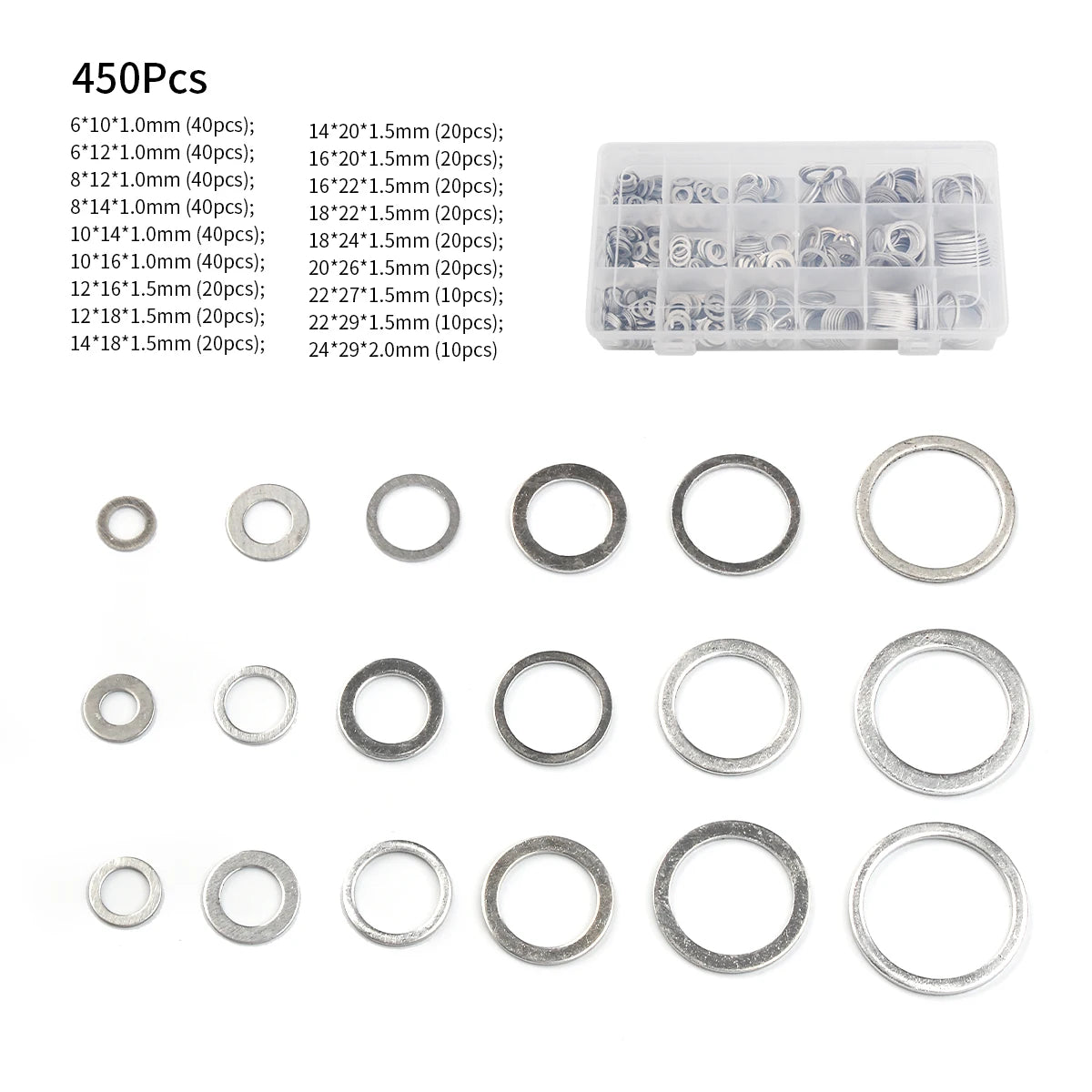 Hot Sale 200/280/450Pcs Aluminum Flat Gaskets Washers Assorted Gasket Metal Sealing Washer Assorted Aluminum Sealing Rings