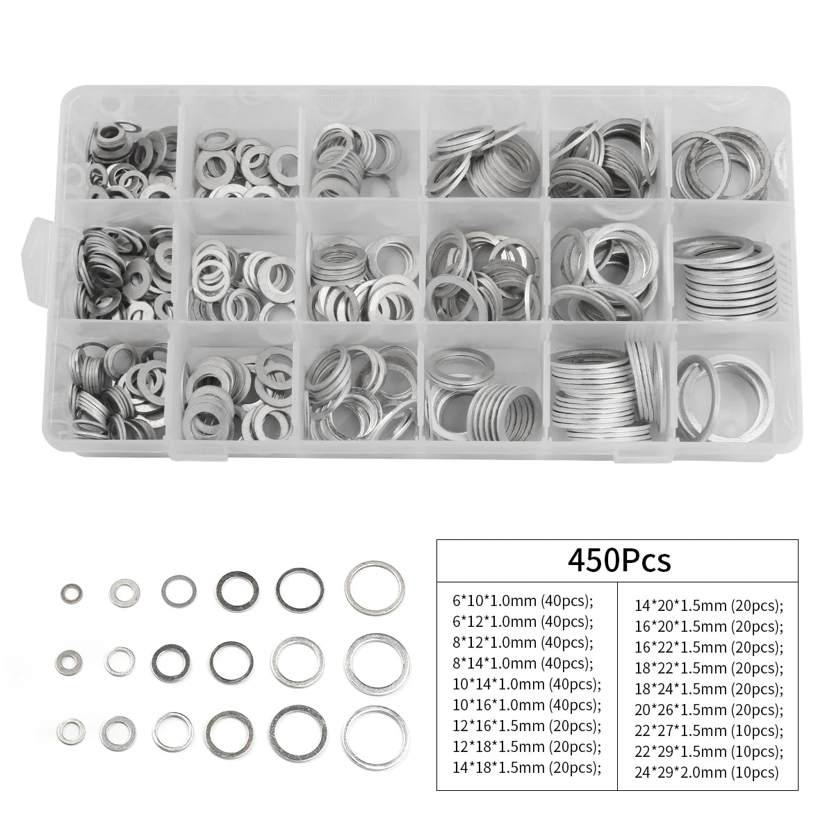 Hot Sale 200/280/450Pcs Aluminum Flat Gaskets Washers Assorted Gasket Metal Sealing Washer Assorted Aluminum Sealing Rings