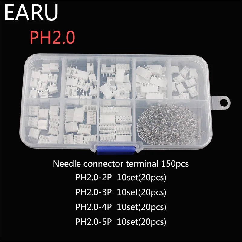 230pcs XH2.54 PH2.0 2p 3p 4p 5 pin 2.54mm 2.0mm Pitch Terminal Kit Housing Pin Header JST Connector Wire Connectors Adaptor