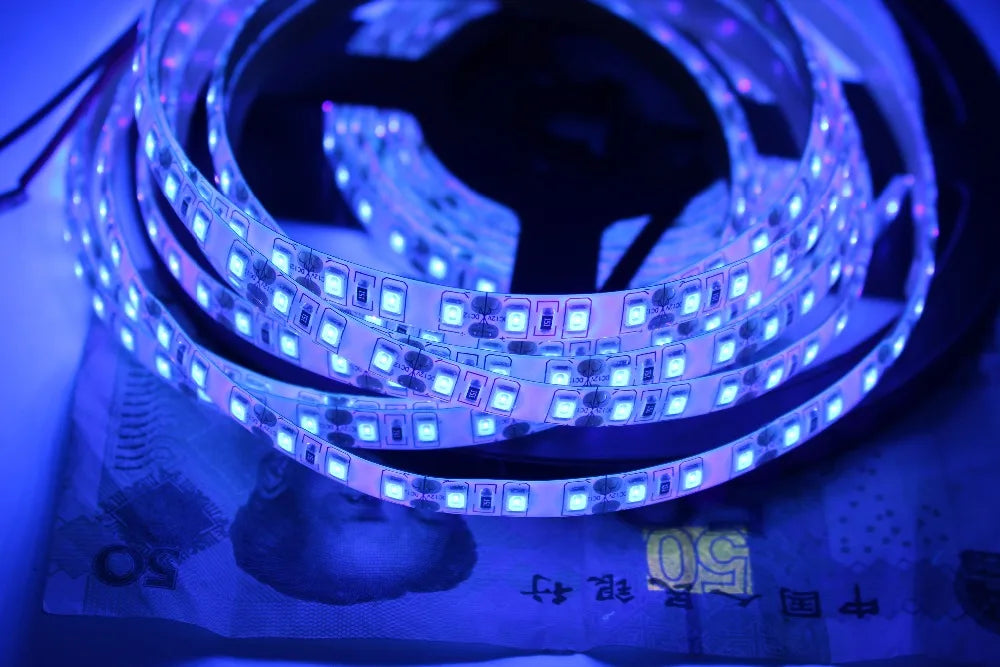 12V UV Ultraviolet 395-405nm led strip black light 5050 2835 SMD 60led/m 120led/m Waterproof tape lamp for DJ Fluorescence party