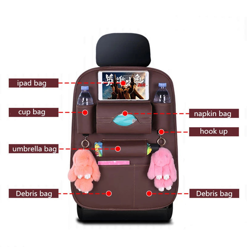 2024 Nouveau sac de rangement pour siège arrière de voiture Sac de rangement universel en cuir PU Boîte de rangement multifonctionnelle Poche de rangement Style automatique 