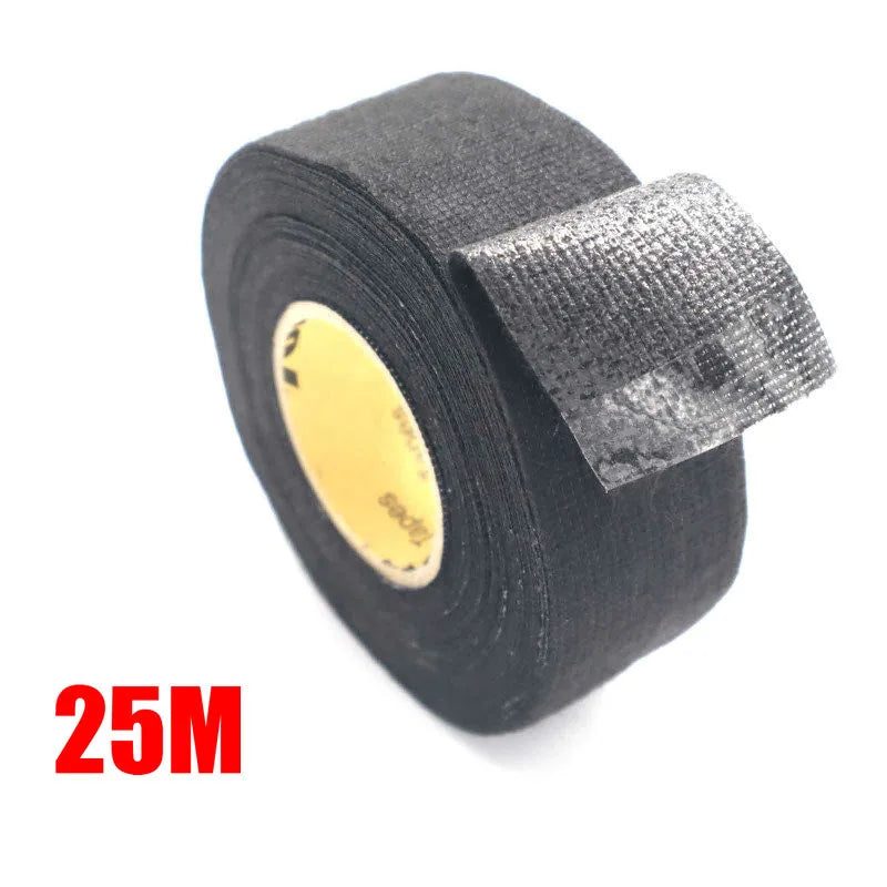 A Roll 25M Adhesive Cloth Fabric Tape Cable Looms Wiring Harness For Car Auto Black Wiring Harness - ToolFlx