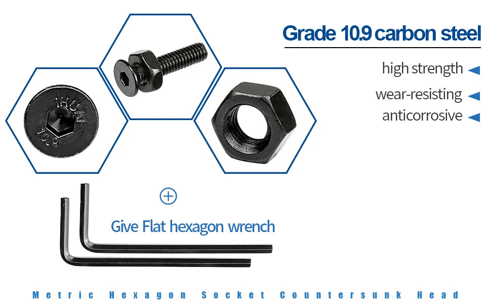 NINDEJIN hex hexagon socket countersunk head screw kit m2 m2.5 m3 m4 m5 m6 carbon steel flat head bolt and nut screw set