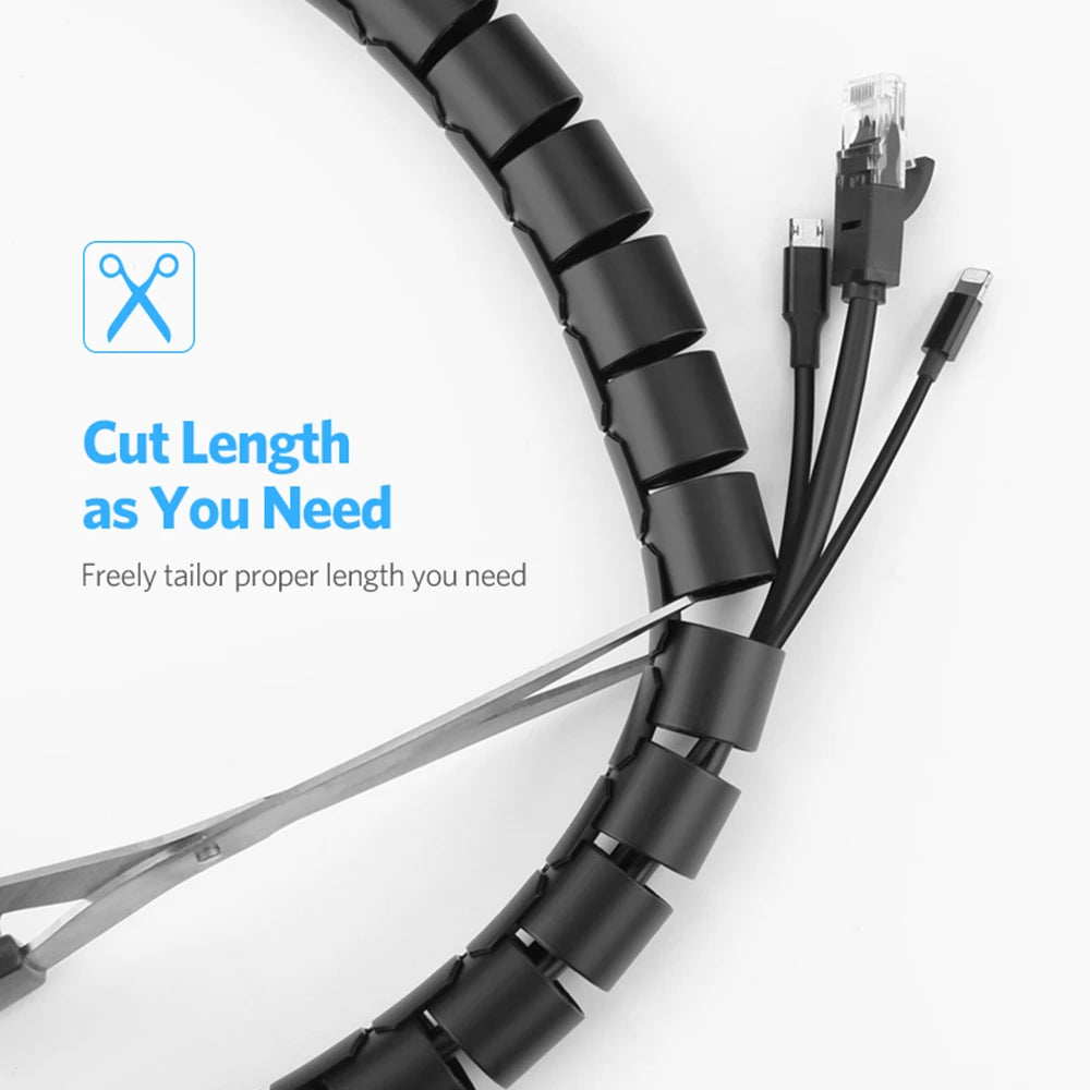 2M Flexible Spiral Cable Wire Protector Cable Organizer Computer Diameter 16/10mm Cord Protective Tube Clip Organizer Management