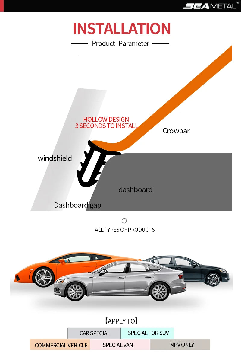 SEAMETAL 1.6m Auto Dashboard Sealing Strip Universal Car Sticker Rubber Seals Noise Insulation for Weatherstrip Car Accessories