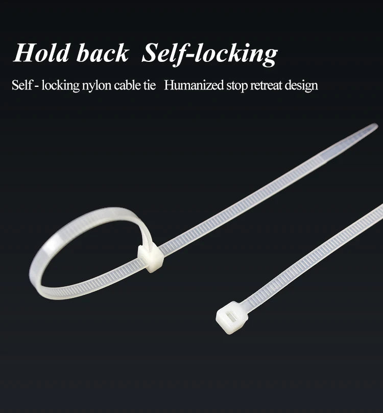 100pcs/bag cable tie Self-locking plastic nylon tie White Organiser Fasten Cable Wire Cable Zip Ties