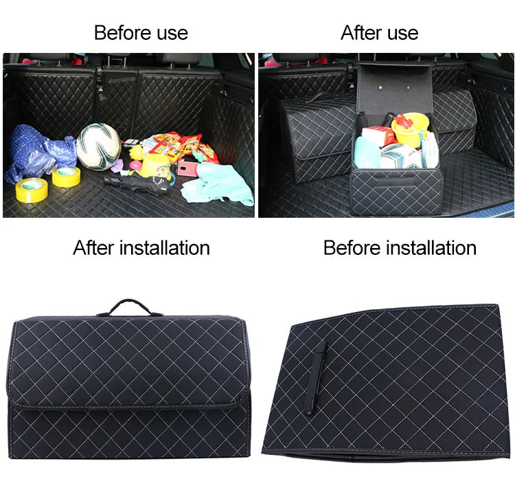 Car Trunk Organizer Box Large Capacity Auto Multiuse Tools Storage Bag Stowing Tidying Leather Folding For Emergency Storage Box