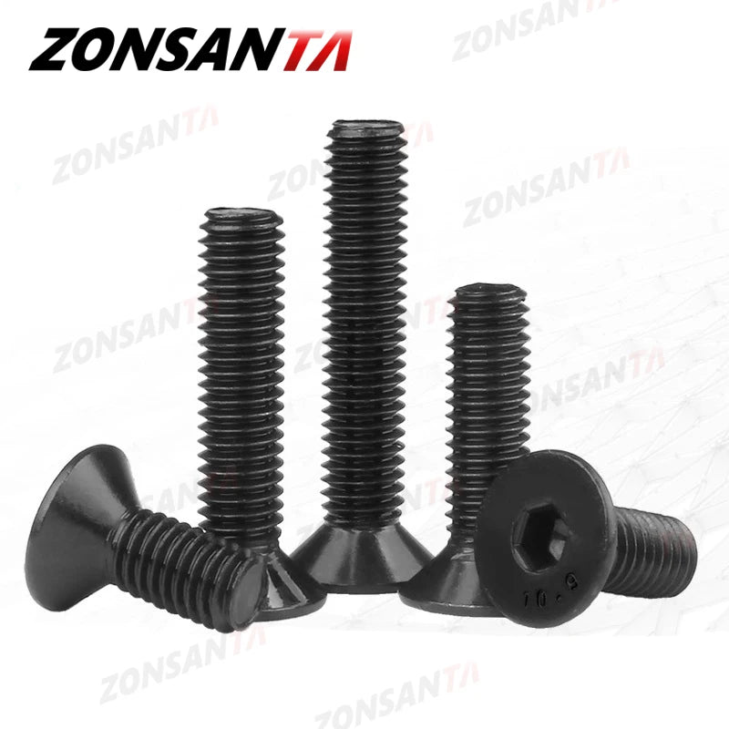 ZONSANTA M2 M2.5 M3 M4 M5 M6 Din7991 Boulon en acier au carbone DIY Vis à tête fraisée à six pans creux à tête plate Vis pour meubles noires 