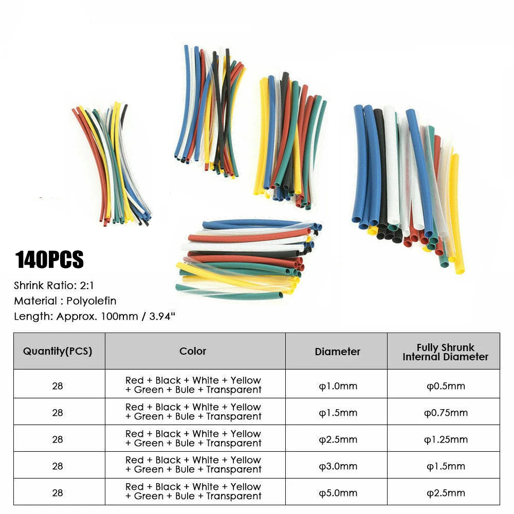 127/164PCS Assorted Electrical Wire Terminals Insulated Crimp Connector Spade Ring Set Heat Shrink Sleeving Tube Wire