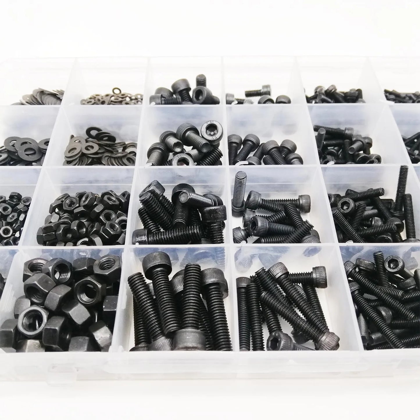 400/2100pc M1.6 M2 M2.5 M3 M4 M5 Black Grade 12.9 Steel Hexagon Hex Socket Cap Head Screw Bolt Nut Washer Set Assortment Kit Box