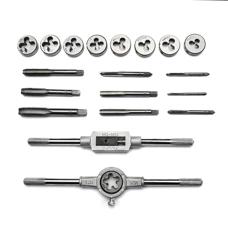 12/20PCS Tap and Die Set Metric Wrench Cut M3-M12 Hand Threading Tool Tungsten Carbide Tap Die Screw Thread Making Tool Bit Set