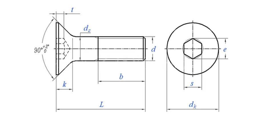 ZONSANTA M2 M2.5 M3 M4 M5 M6 Din7991 Boulon en acier au carbone DIY Vis à tête fraisée à six pans creux à tête plate Vis pour meubles noires 