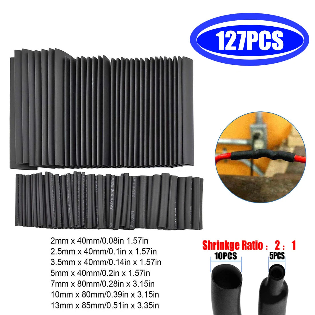 127/164PCS Assorted Electrical Wire Terminals Insulated Crimp Connector Spade Ring Set Heat Shrink Sleeving Tube Wire