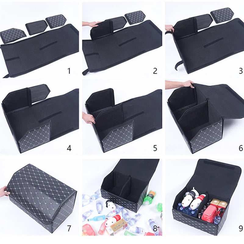 Car Trunk Organizer Storage Box PU Leather Auto Organizers Bag Folding Trunk Storage Pockets for Vehicle Sedan SUV Accessories