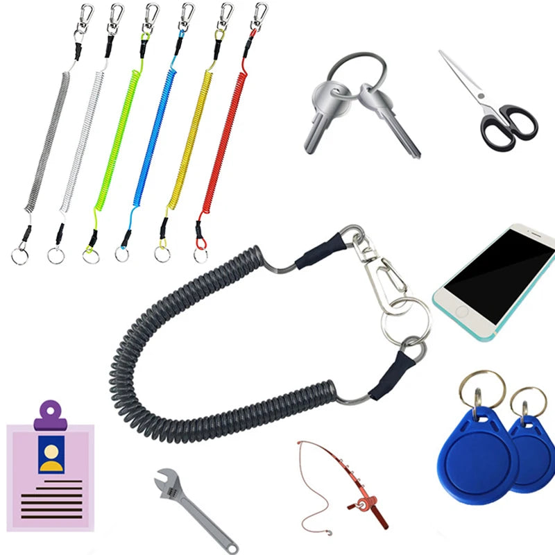 1,2/2/3 m Max Stretch Spiral Schlüsselanhänger Elastisches Federseil Anti-Verlust Telefon Schlüsselanhänger Metallkarabiner für Outdoor Angeln Lanyards 